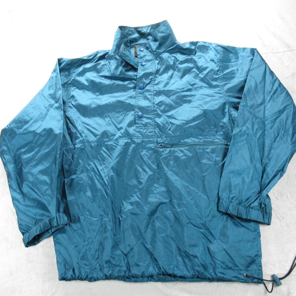 Vintage Eddie Bauer Jacket Men Small Teal 1/2 Snap Pullover Ripstop Rain Nylon